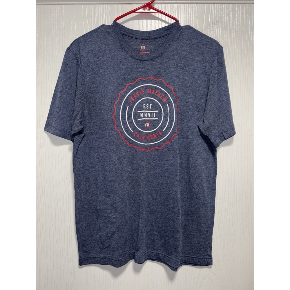 Travis Mathew Mens Medium T Shirt Blue Stretch Est MMVII California